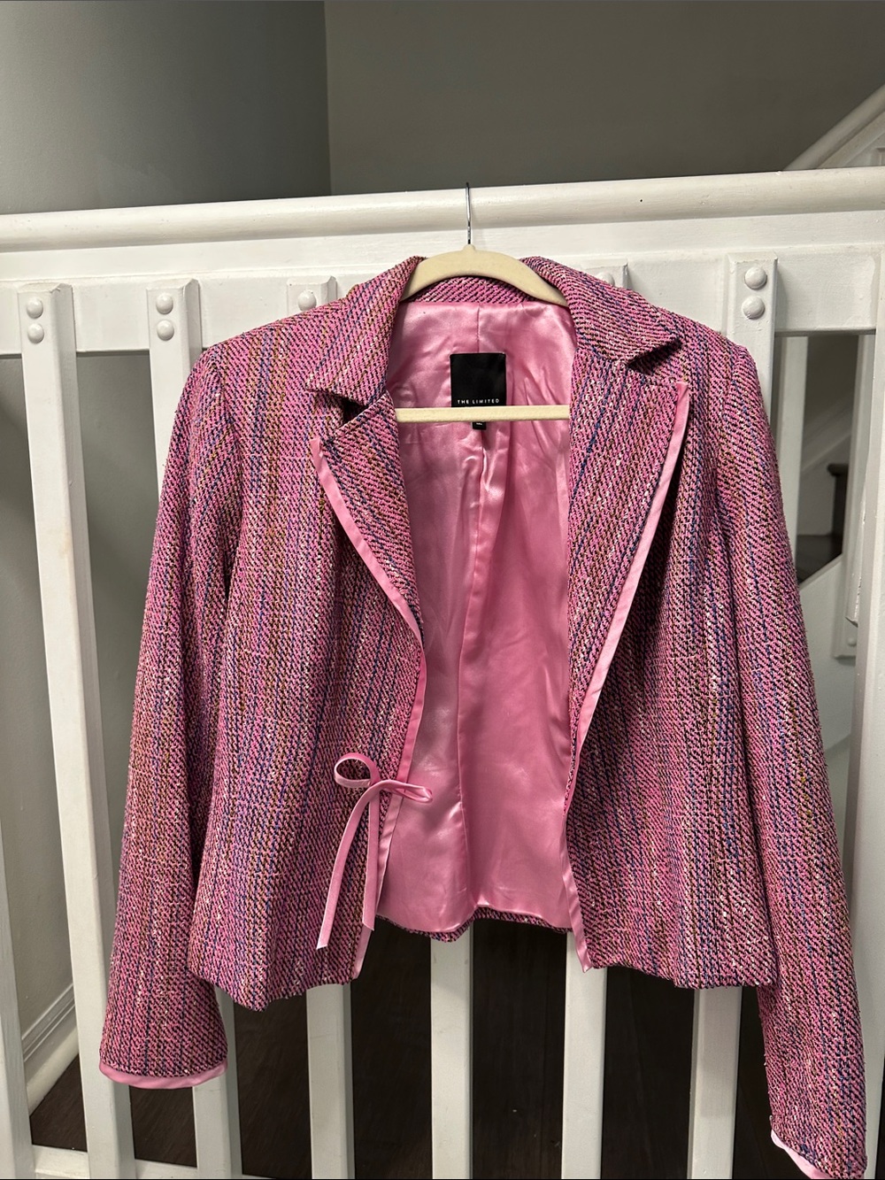 The Limited Pink Tweed Tie-Front Blazer